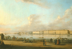 Vue du Palais depuis l'embarquadaire de l'île de Vasilyesvsky, Johann Georg Meyr, 1796